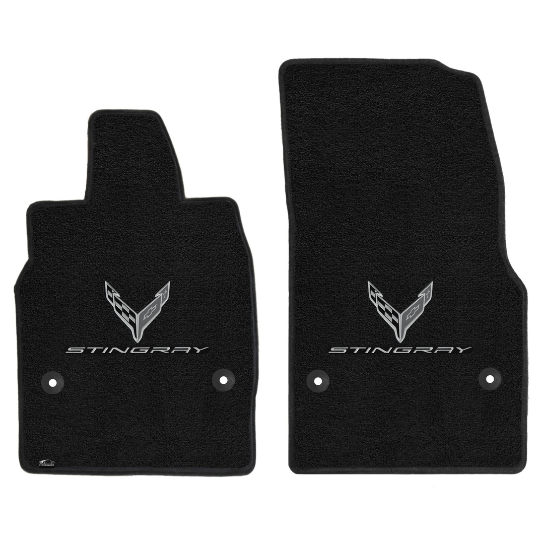 2020-2027 C8 Corvette Lloyd front floor mats - Monochrome Crossed Flags & Stingray Logo (Non E-Ray)
