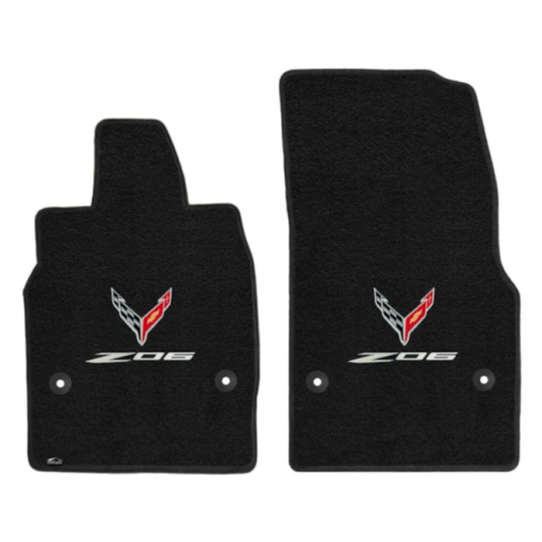 2024-2027 C8 Corvette Lloyd front floor mats - Silver Crossed Flags & Z06 Logo (Non E-Ray)