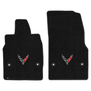 2020-2027 C8 Corvette Lloyd front floor mats - Silver Crossed Flags Logo (Non E-Ray)