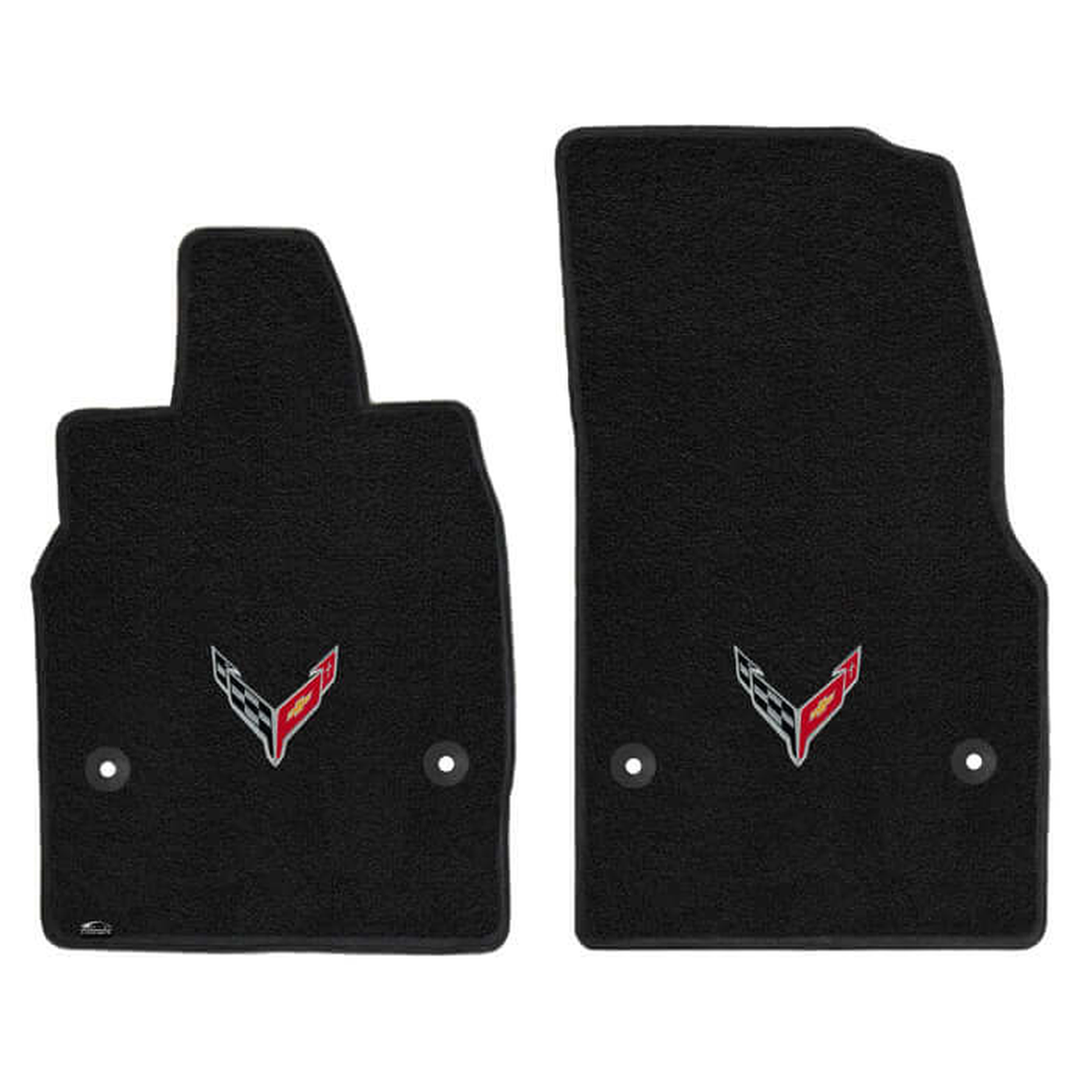 2020-2027 C8 Corvette Lloyd front floor mats - Silver Crossed Flags Logo (Non E-Ray)