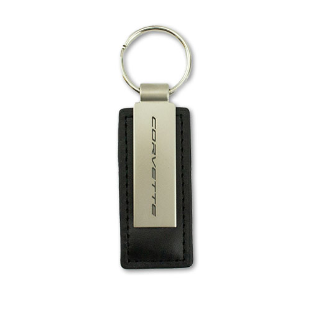 C8 CORVETTE METAL AND LEATHER KEYCHAIN