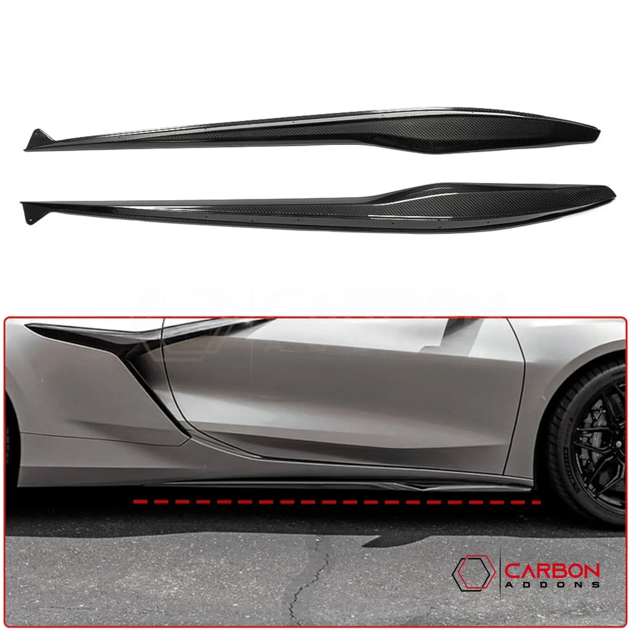 C8 Corvette Z06 & E-Ray DRY Carbon Fiber Side Skirts | 2023–2026 Real Dry Carbon OEM Fit