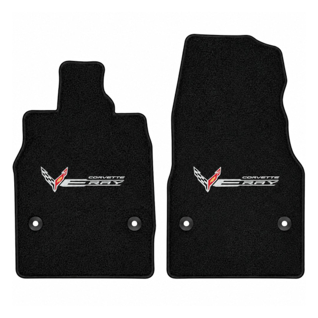 2024-2027 C8 Corvette E-Ray Lloyd front floor mats - Flags, Corvette Script & E-Ray combo (example image)