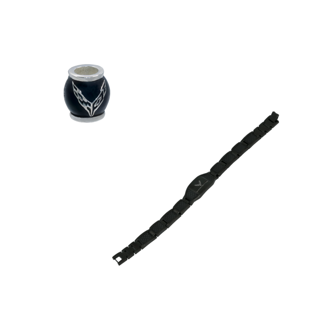 C8 Logo Pandora-Style Slide-On Bead & Carbon Fiber Bracelet Bundle