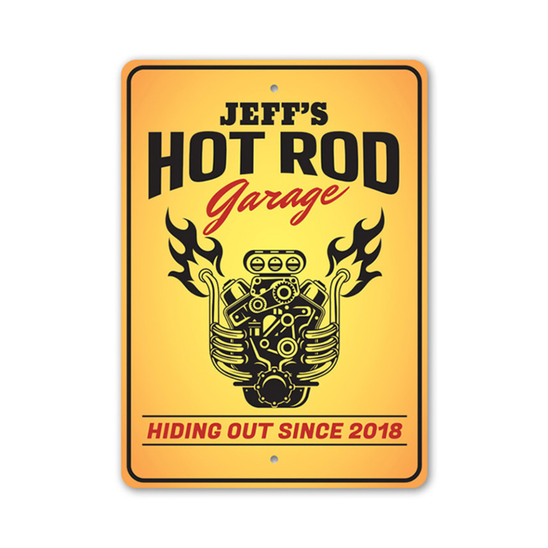 Personalized Hot Rod Garage Established Date - Aluminum Sign