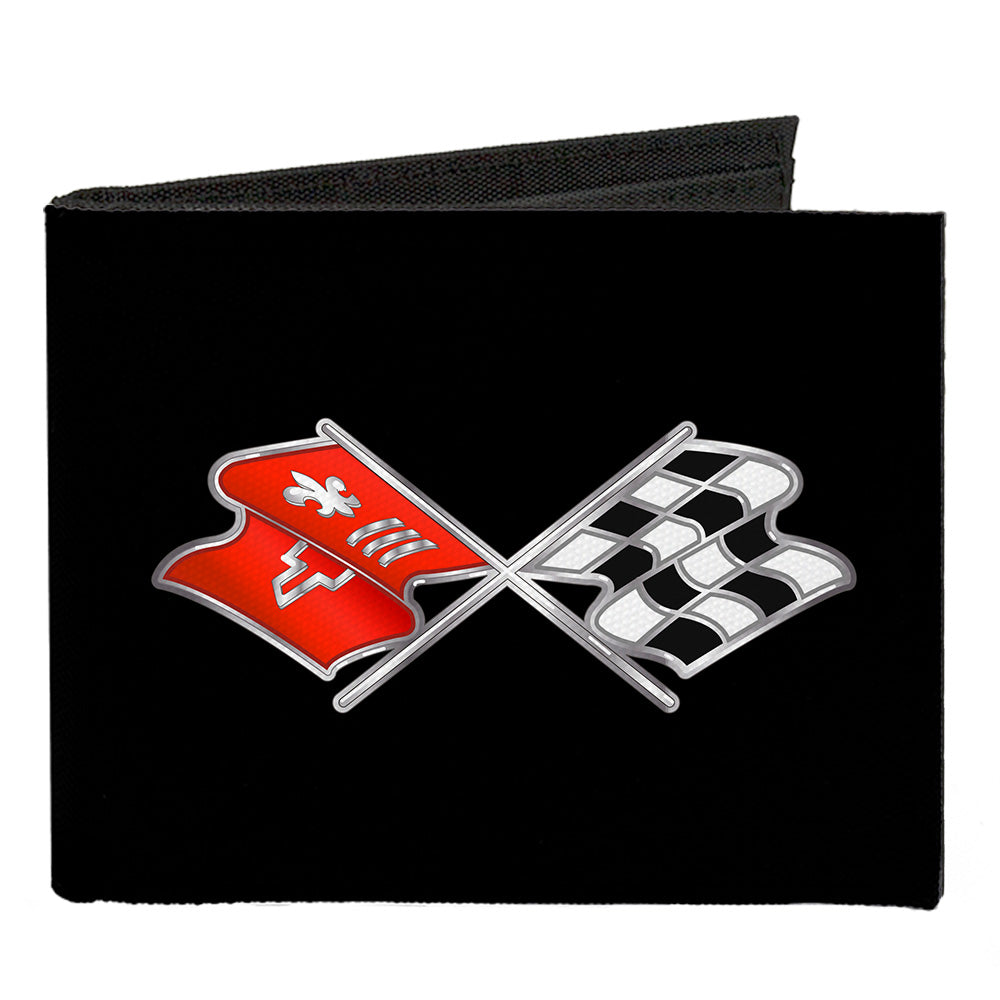 Corvette C3 Crossed Flags Logo Canvas Bi-Fold Wallet - Black