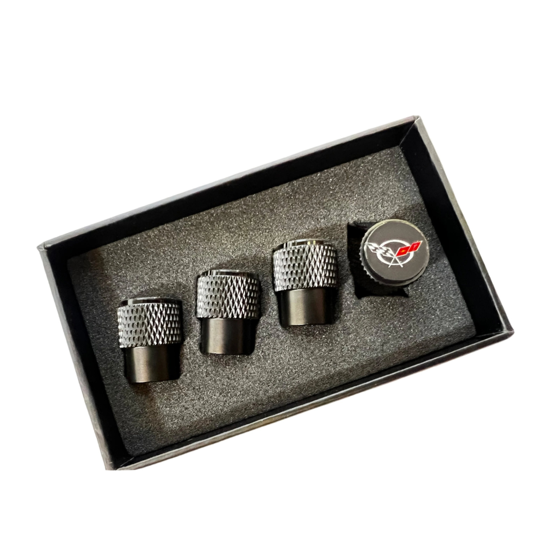Chevrolet Corvette C5 Black Knurled Valve Stem Caps