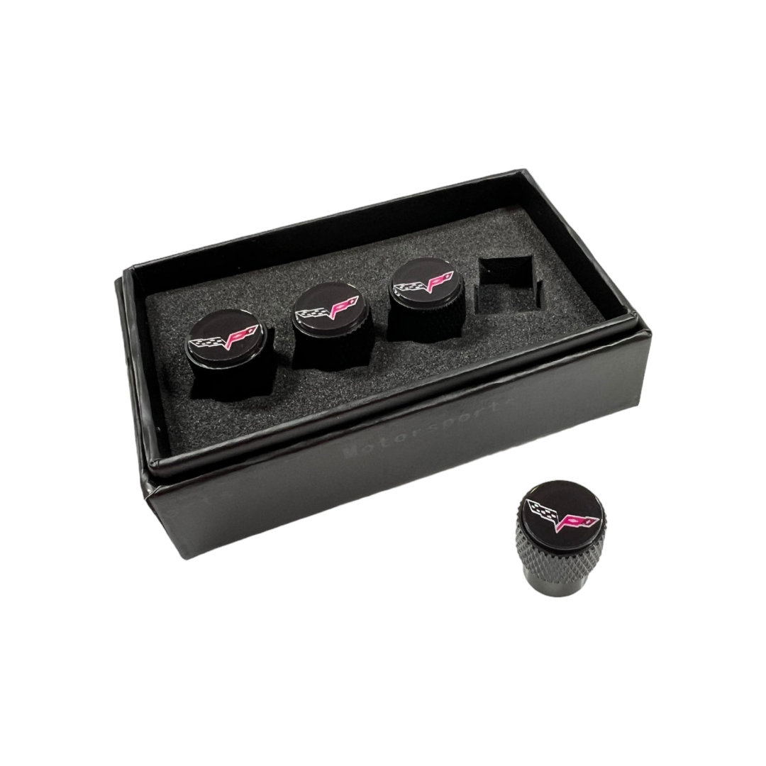 Chevrolet Corvette C6 Black Knurled Valve Stem Caps