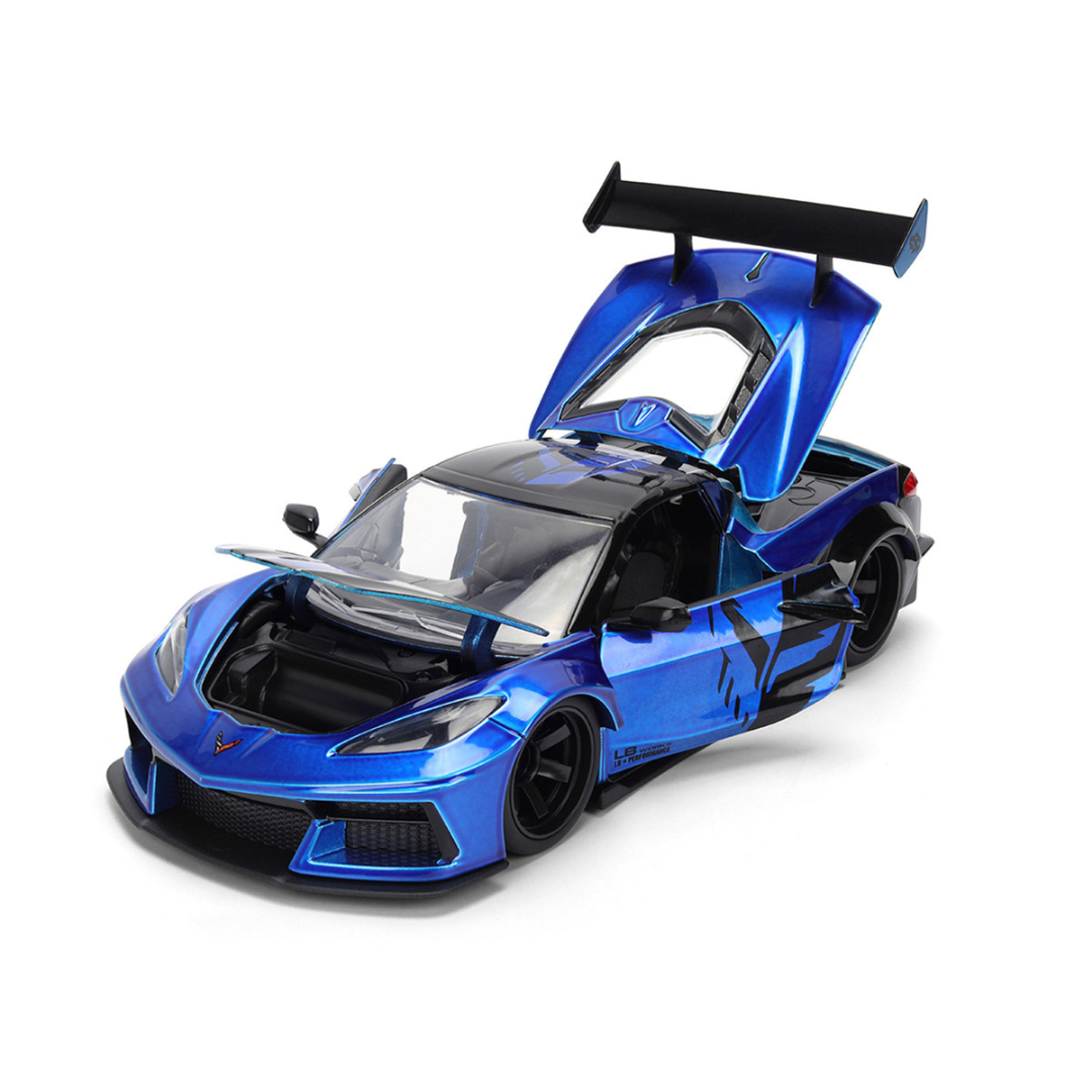 Chevrolet Corvette C8 "Liberty Walk" Candy Blue and Black "Hyper-Spec" Series 1/24 Diecast Model Car