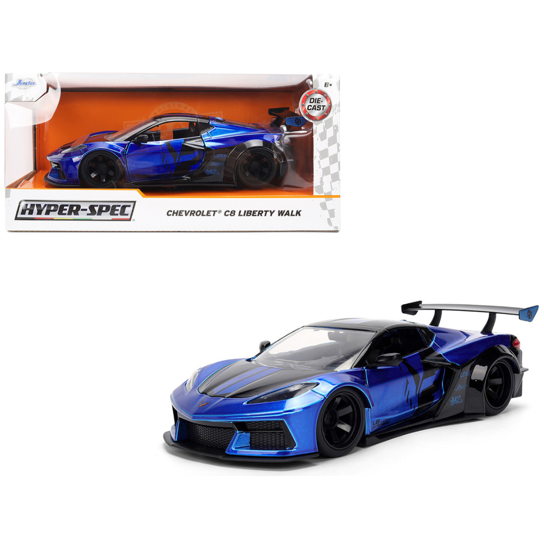 Chevrolet Corvette C8 "Liberty Walk" Candy Blue and Black "Hyper-Spec" Series 1/24 Diecast Model Car