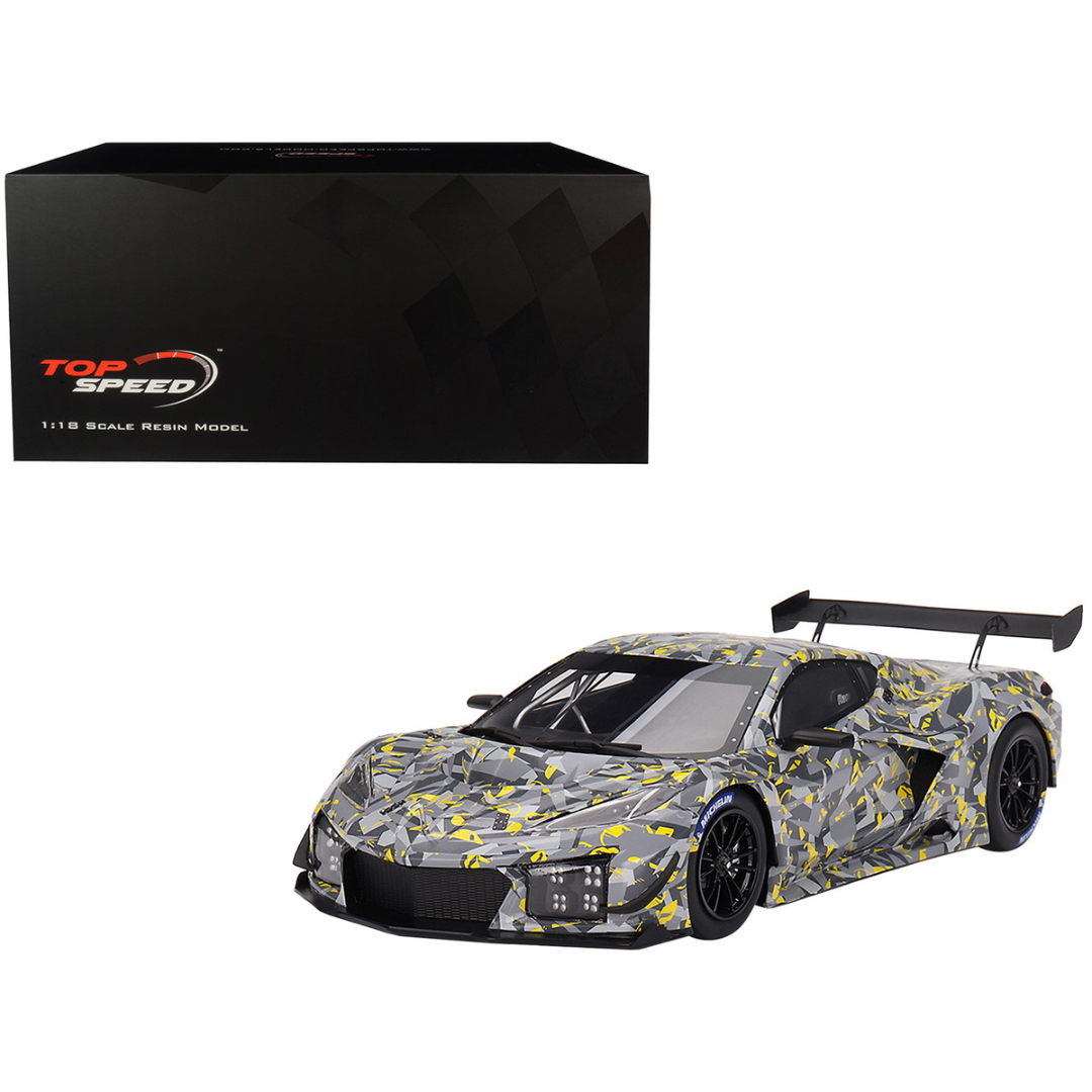 Chevrolet Corvette Z06 GT3.R Gray and Yellow Graphics "Sebring Test Car" (2022) 1/18 Model Car