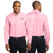 Men's pink Chevy Cares breast cancer awareness easy care shirt