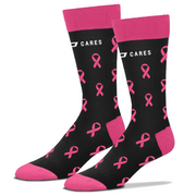 Chevy Cares black crew socks with pink ribbon pattern