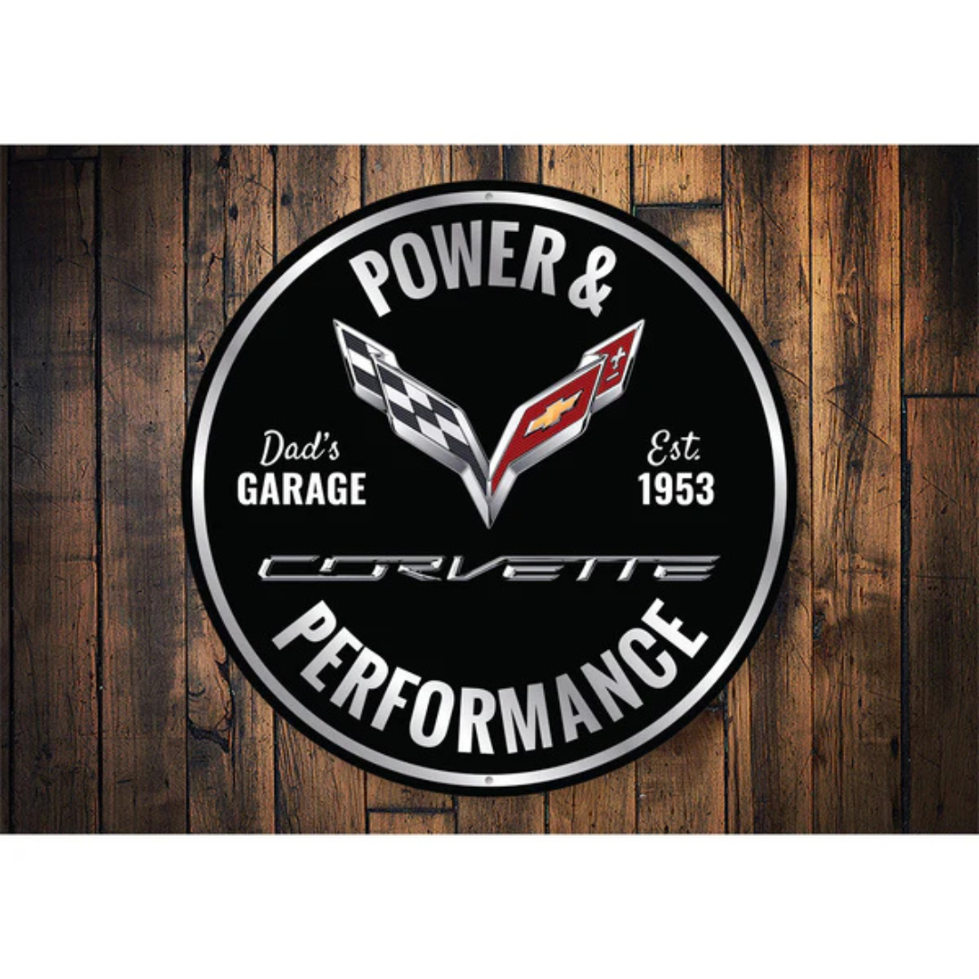 Corvette Racing Sign Chevy Corvette Power And Performance Round Sign | CorvetteStoreOnline