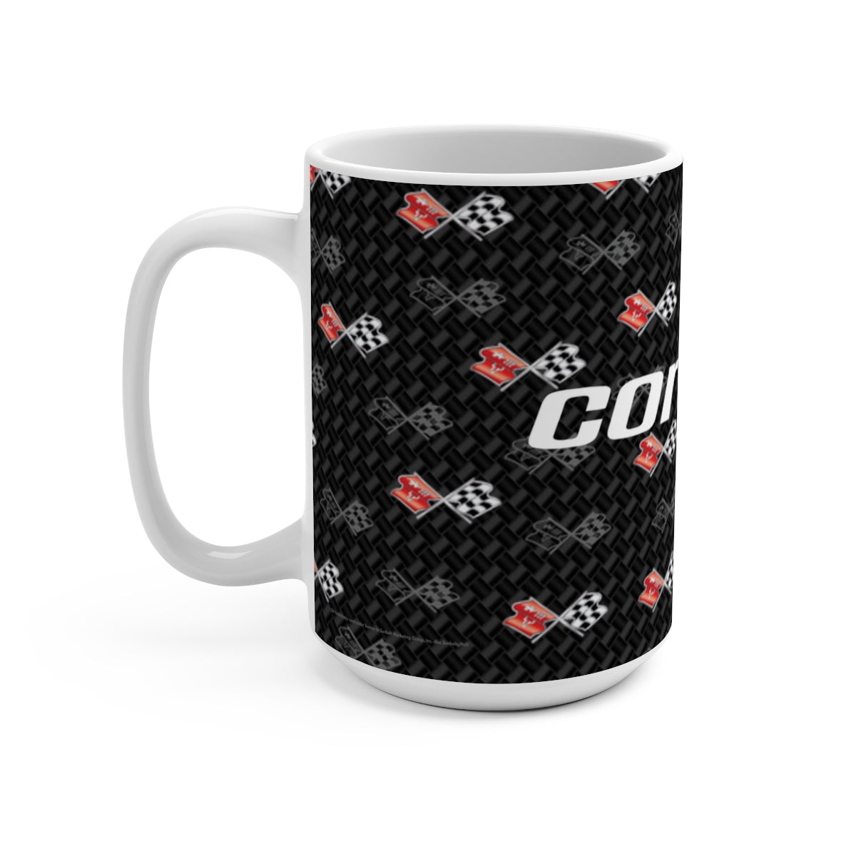 Corvette C3 15oz Ceramic Mug – Corvette Script & C3 Logos on Carbon Background