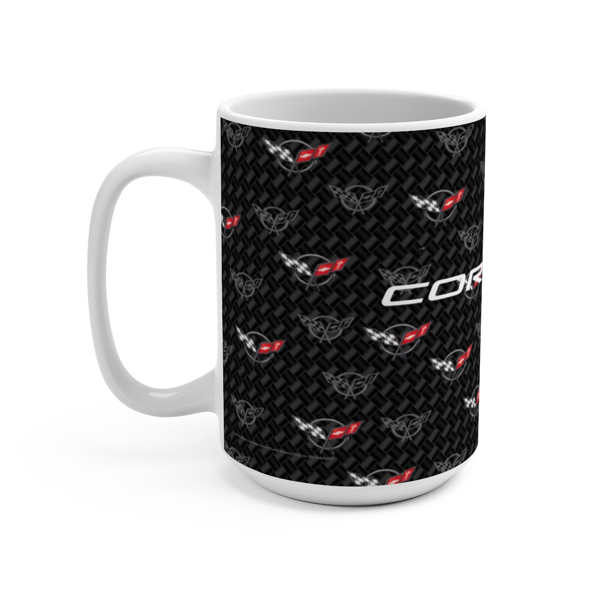 Corvette C5 15oz Ceramic Mug – Corvette Script & C5 Logos on Carbon Background