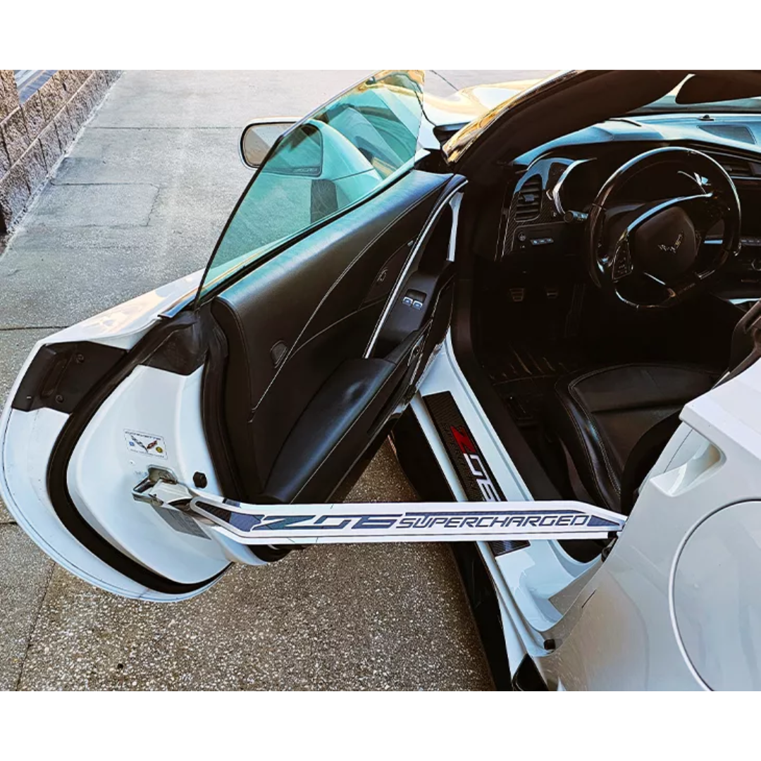 Corvette C7 Door Prop Stainless w/ Real Carbon Fiber insert 'ZO6 Supercharged' - Passenger Side Only