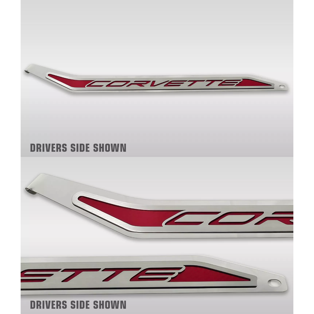 CORVETTE C8 DOOR PROP POLISHED/BRUSHED STAINLESS 'CORVETTE' - PASSENGER SIDE ONLY | CHOOSE INLAY