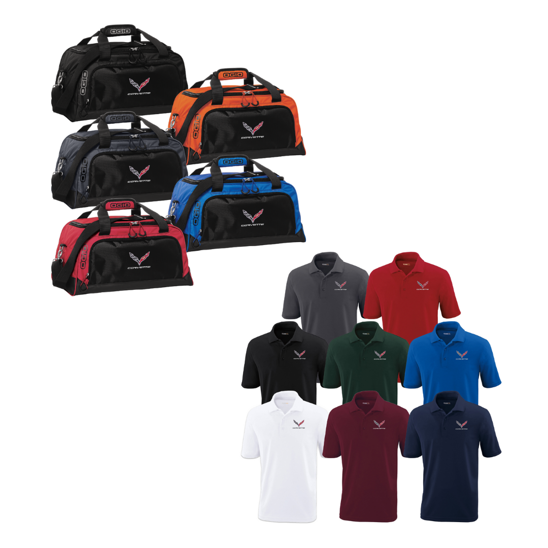 c7-corvette-core365-polo-shirt-ogio®-breakaway-duffel-bag-bundle
