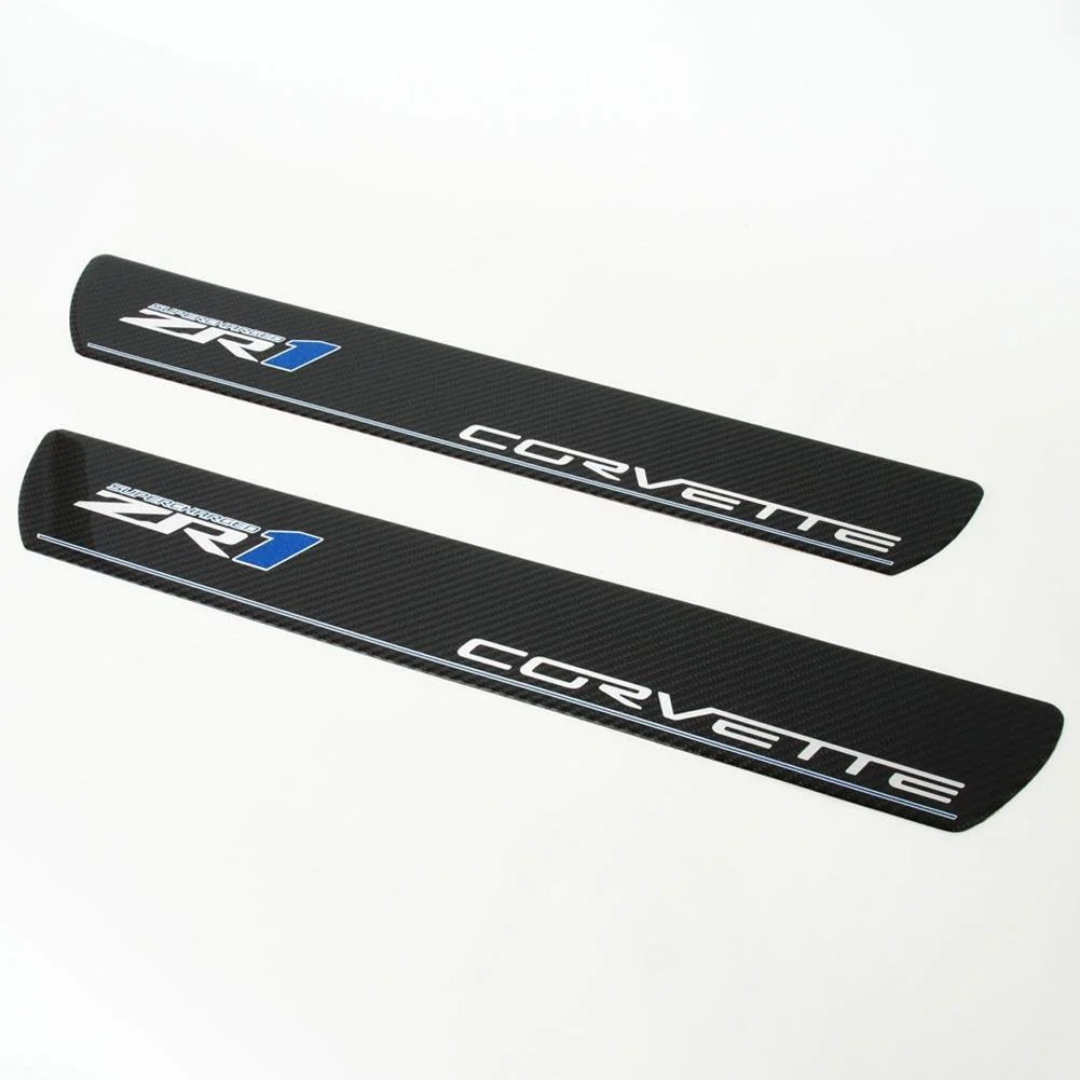 C6 Corvette Door Sill Plates - Carbon Fiber with ZR1 Logo (2009-2013)