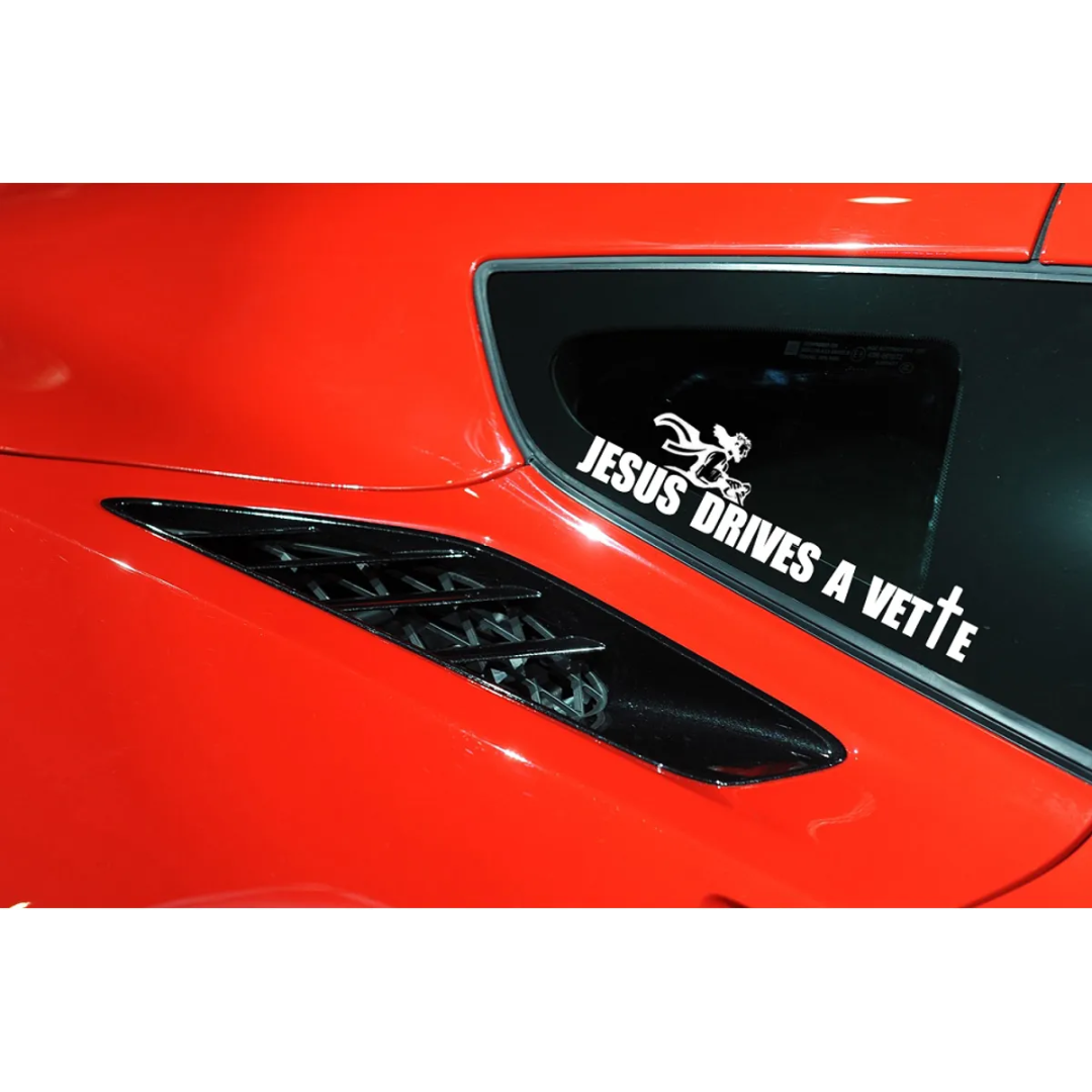 Corvette JESUS DRIVES A VETTE Decal Yellow - CA