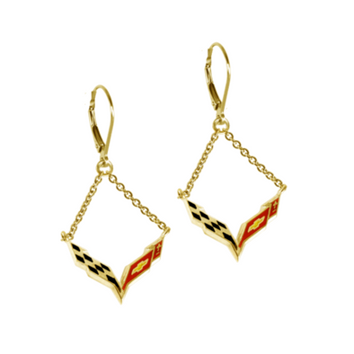 corvette-c7-enamel-emblem-lever-back-chain-earrings-14k-gold