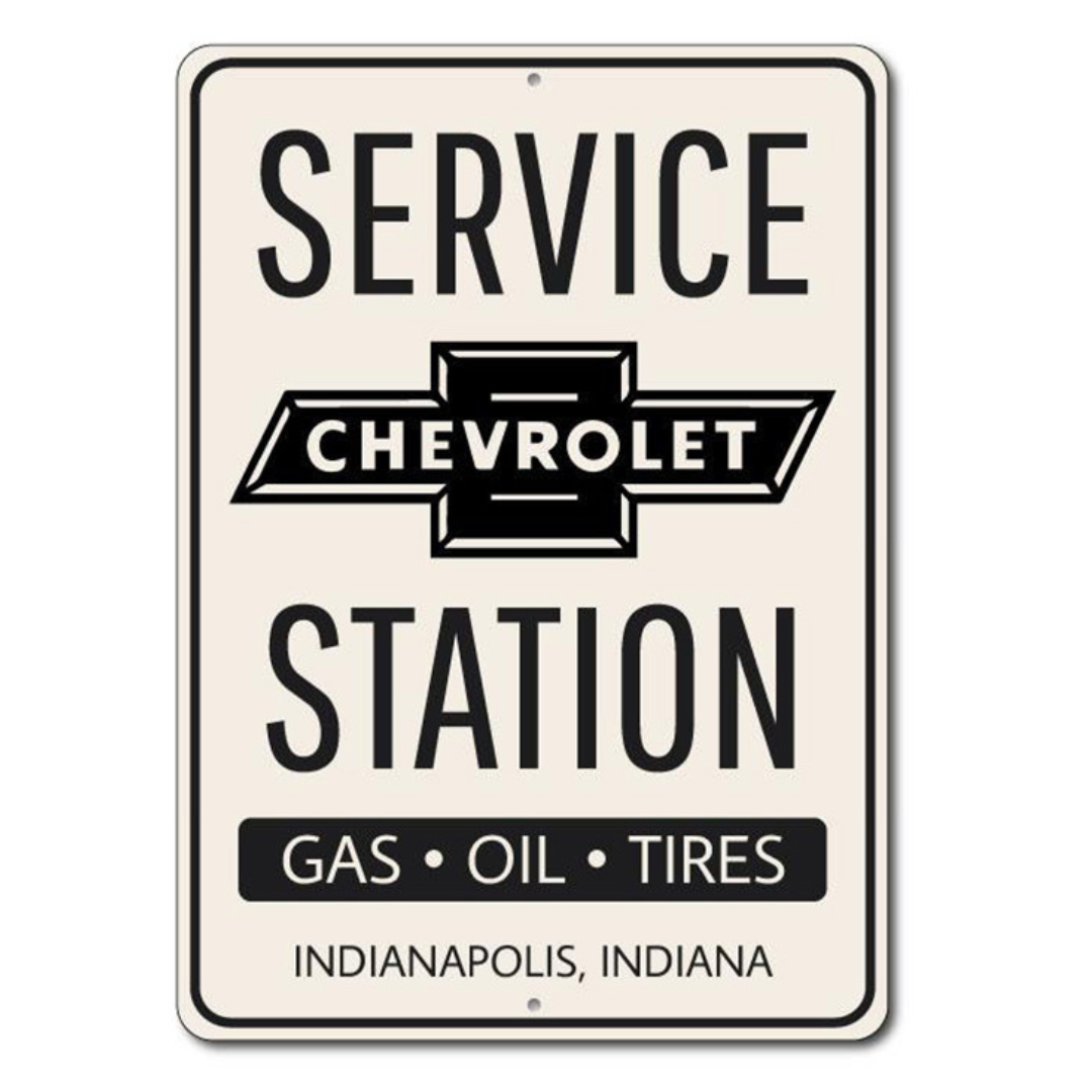 Personalized Chevy Service Station - Aluminum Sign
