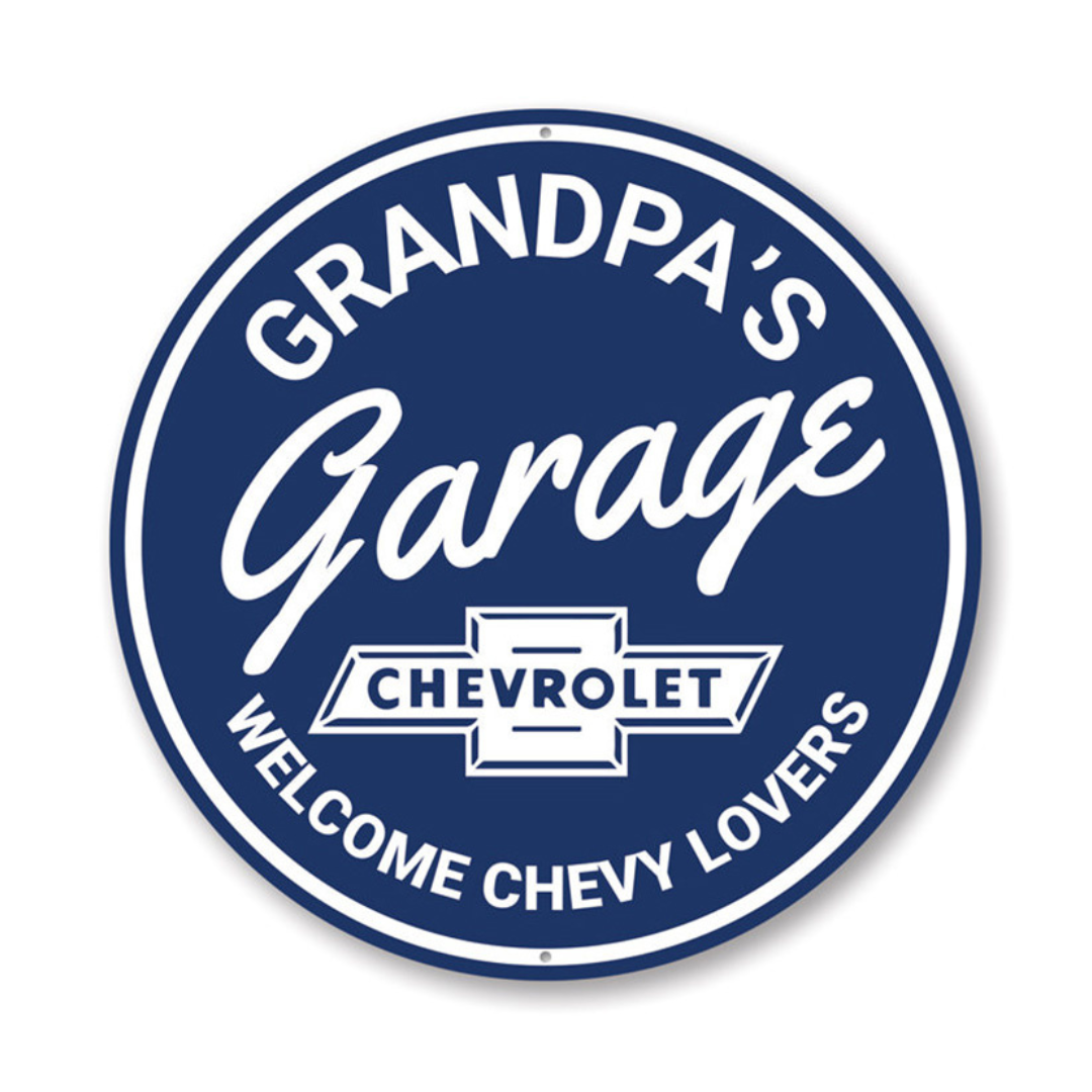 Grandpa's Garage Welcome Chevy Lovers - Aluminum Sign