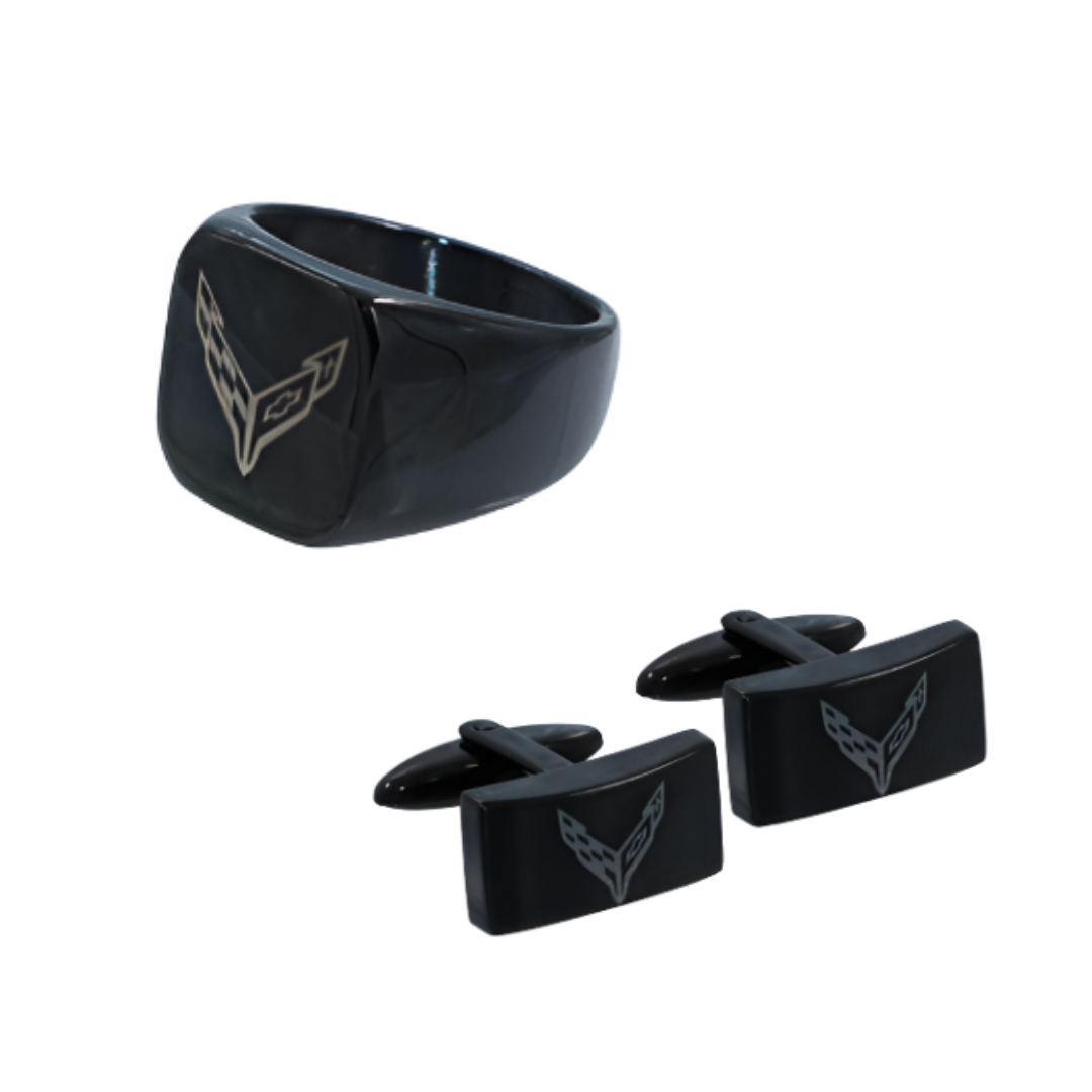c8-corvette-emblem-black-stainless-signet-ring-cufflinks-bundle