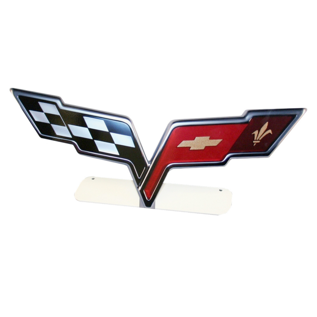 C6 2005-2013 Corvette Cross Flags Emblem Free Standing Metal Sign - CA