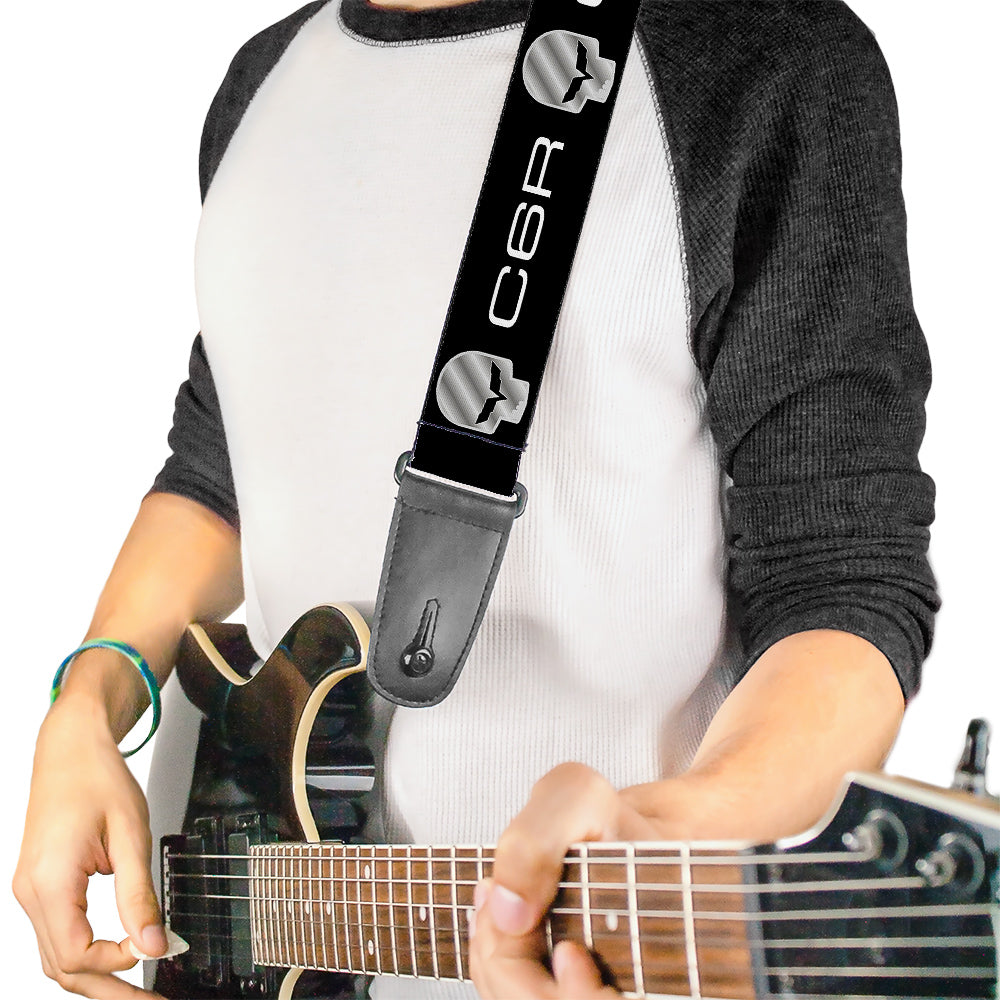 C6R Corvette Racing Skull Logo Black & Silver Guitar Strap