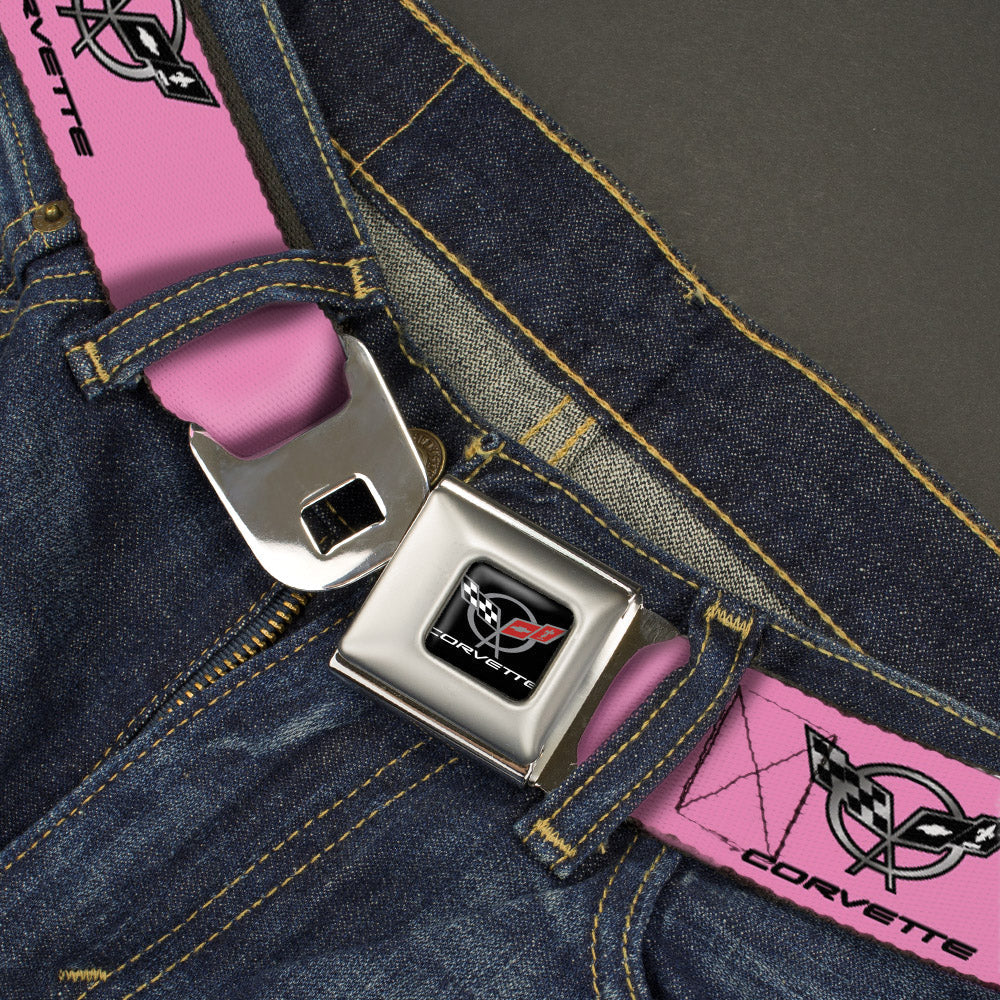 Corvette C5 Crossed Flags Logo Seatbelt Belt - Pink