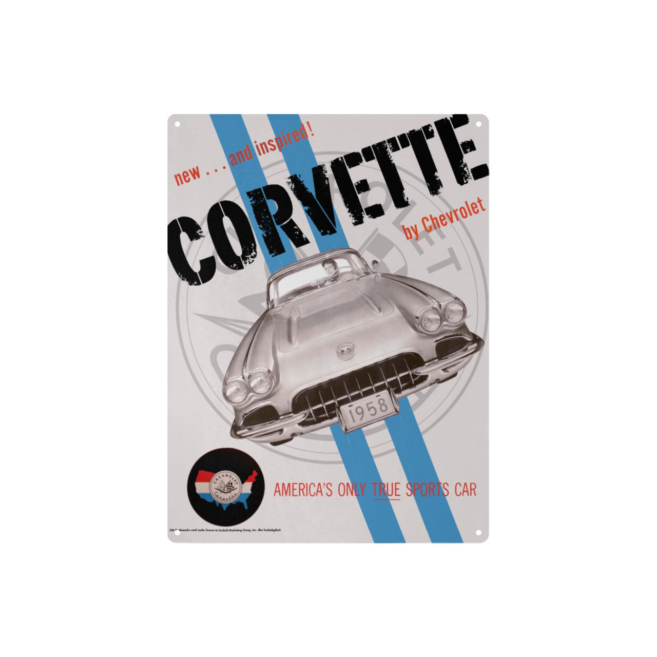 Corvette 1958 C1 Tin Sign 12" x 16" Vintage Muscle Car Wall Art