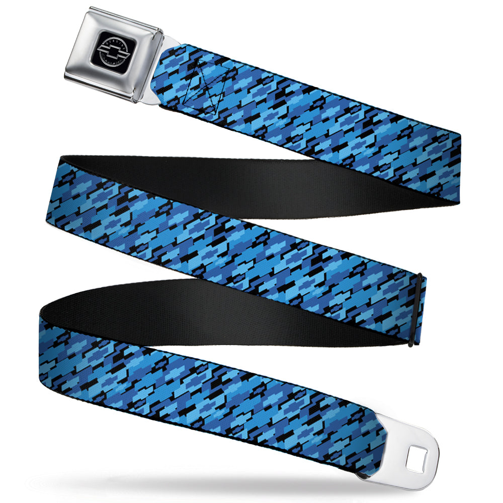 Diagonal Retro Chevy Bowtie Stacked Black & Blues Seatbelt Belt