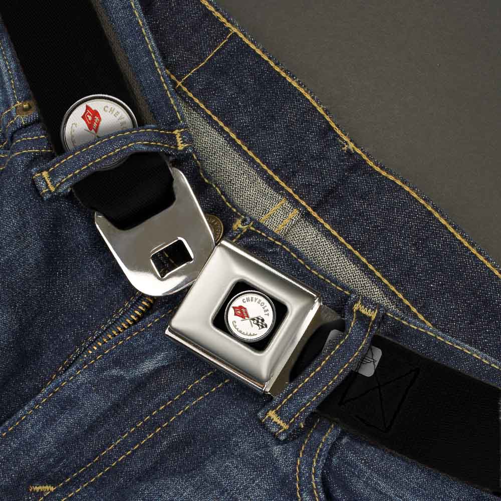 Corvette C1 Flags Emblem Full Color Black Seatbelt Belt - C1 Webbing