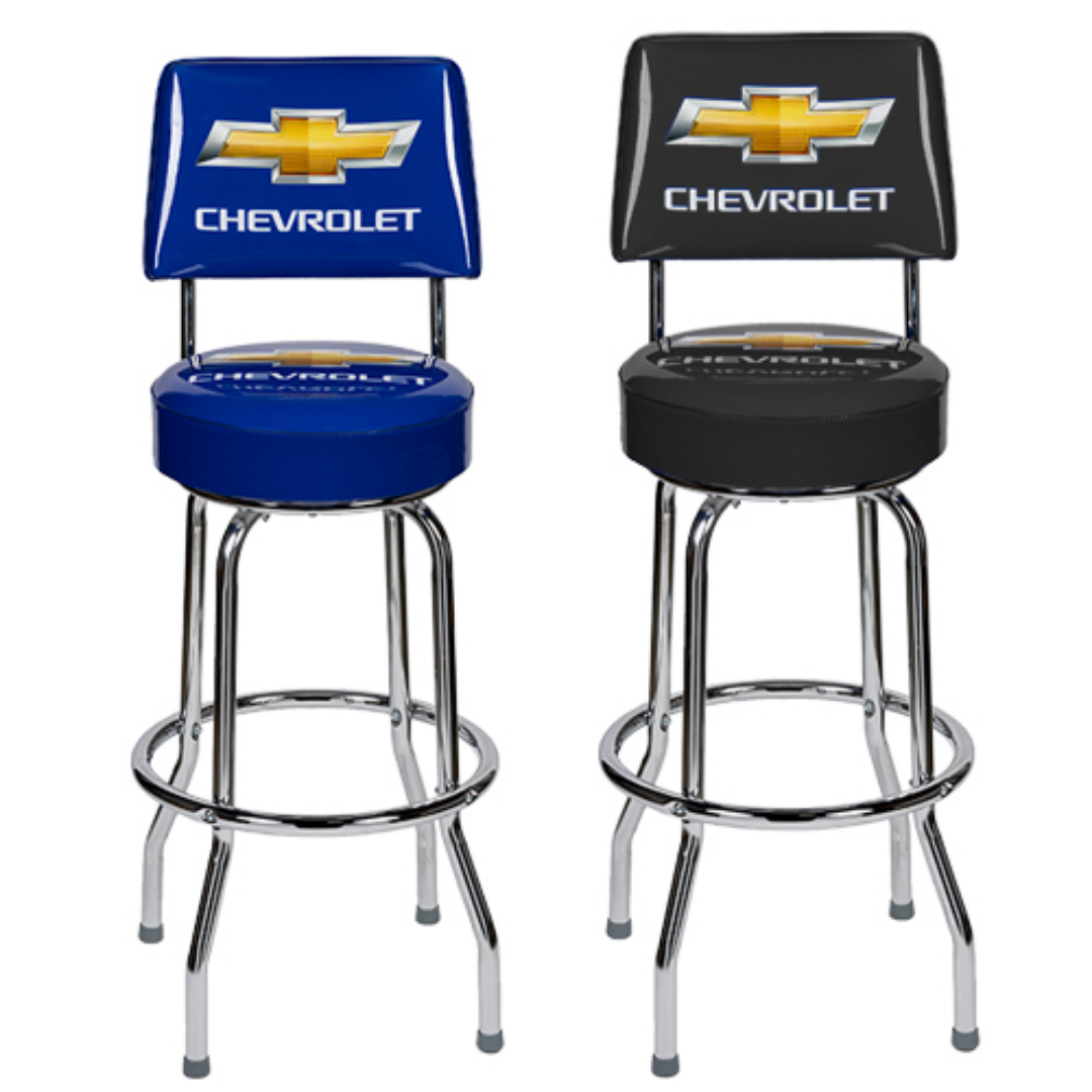 Gold Bowtie Chevrolet Counter Stool w/Back