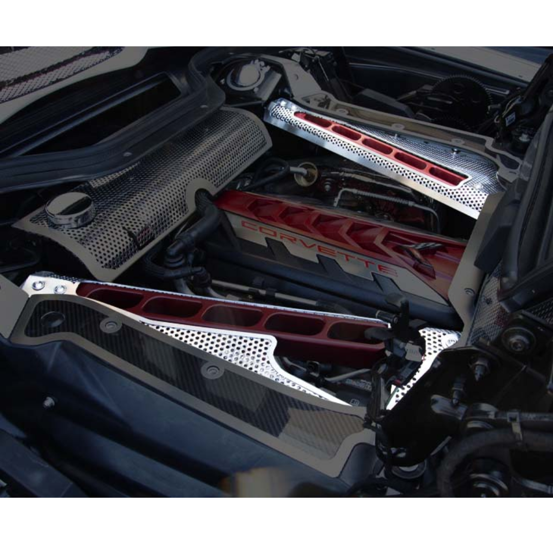 HTC C8 Corvette Header Guard and Crossmember Covers Perforated | Exposed Crossmembers