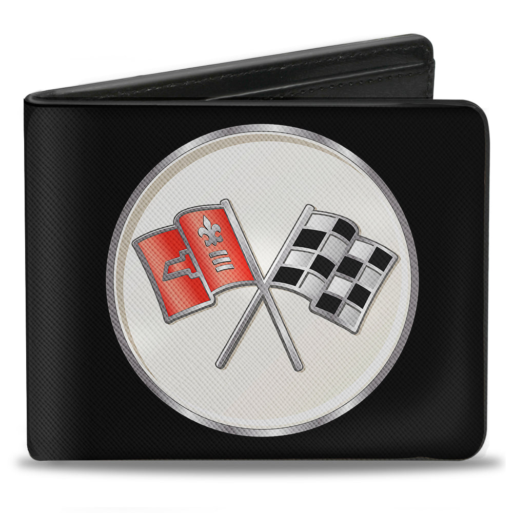 Corvette C2 Flags Logo Bi-Fold Wallet - Black