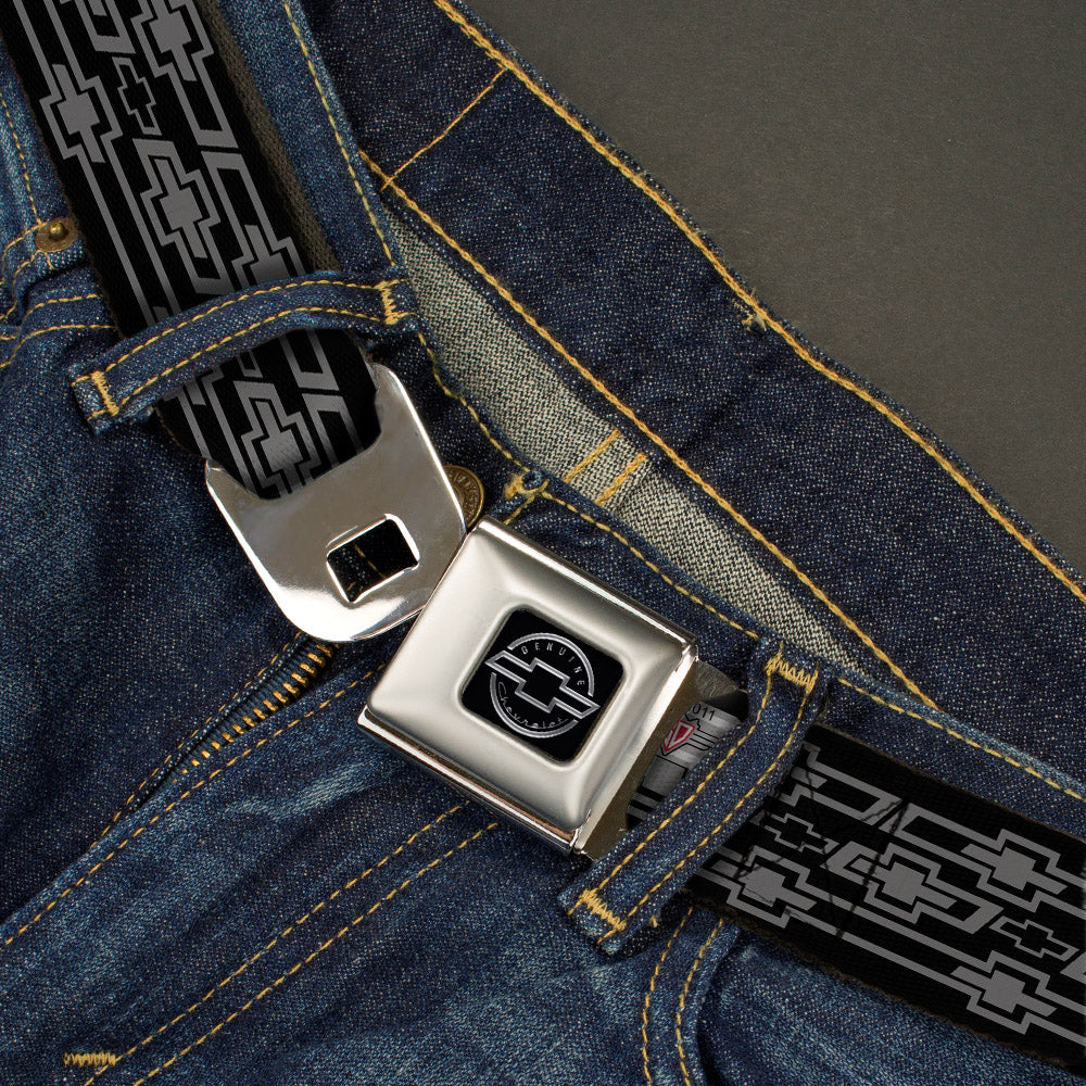 Retro Chevy Bowtie Monogram Black & Gray Seatbelt Belt