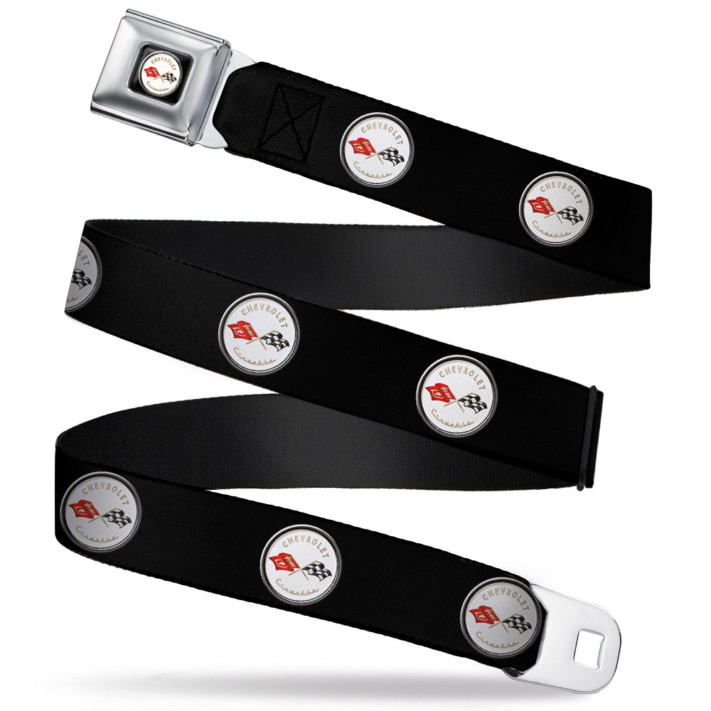 Corvette C1 Flags Emblem Full Color Black Seatbelt Belt - C1 Webbing