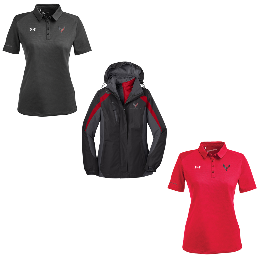 Ladies C8 Corvette Under Armour Tech Polo & Colorblock 3 in 1 Jacket
