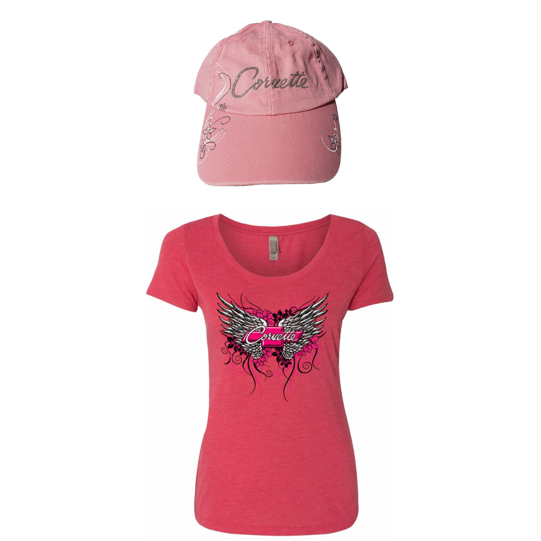 Ladies Pink Corvette T-Shirt & Hat Bundle