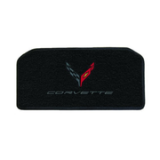 2020-2027 C8 Corvette Lloyd Luxe Frunk Mat - Carbon flags stacked over Corvette word (Lloyd 819412)