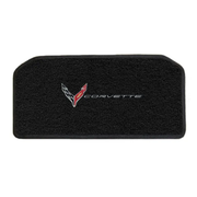 2020-2027 C8 Corvette Lloyd Ultimat Frunk Mat - Silver flags beside Corvette word (Lloyd 819408)