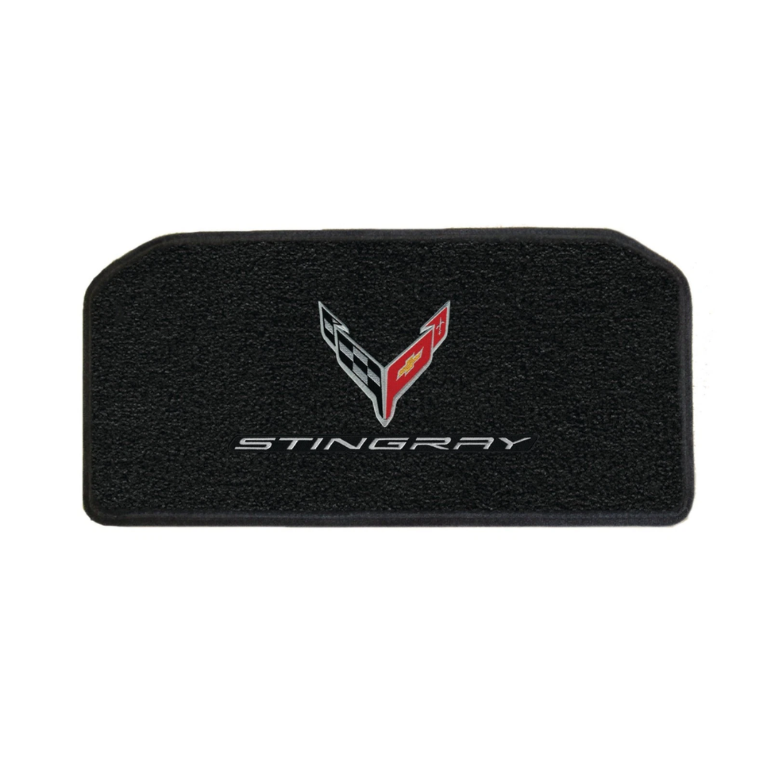 2020-2027 C8 Corvette Lloyd Ultimat Frunk Mat - Silver flags stacked over Stingray word (Lloyd 819417)