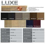 Lloyd Luxe carpet colors and specifications - 11 colors, 48 oz 2-ply nylon, half-inch pile, urethane core