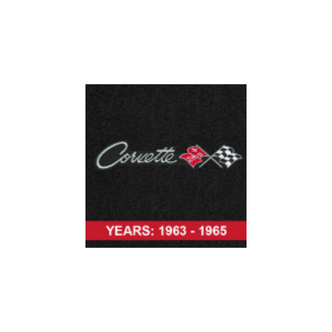 1963-1967 C2 Corvette Lloyd Velourtex Floor Mats - Corvette script and cross flags horizontal applique