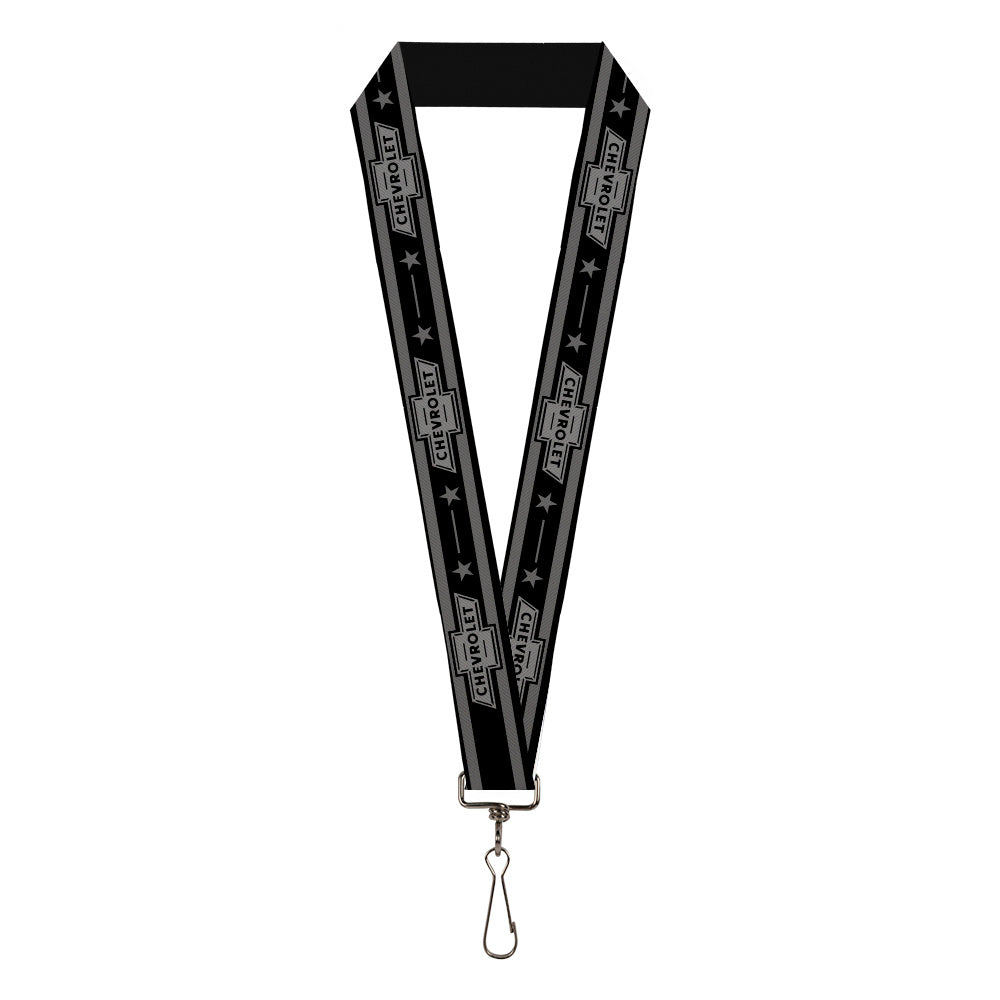 Vintage Chevrolet 1934 Bowtie Logo Stars Stripes Black & Gray Lanyard - 1.0"
