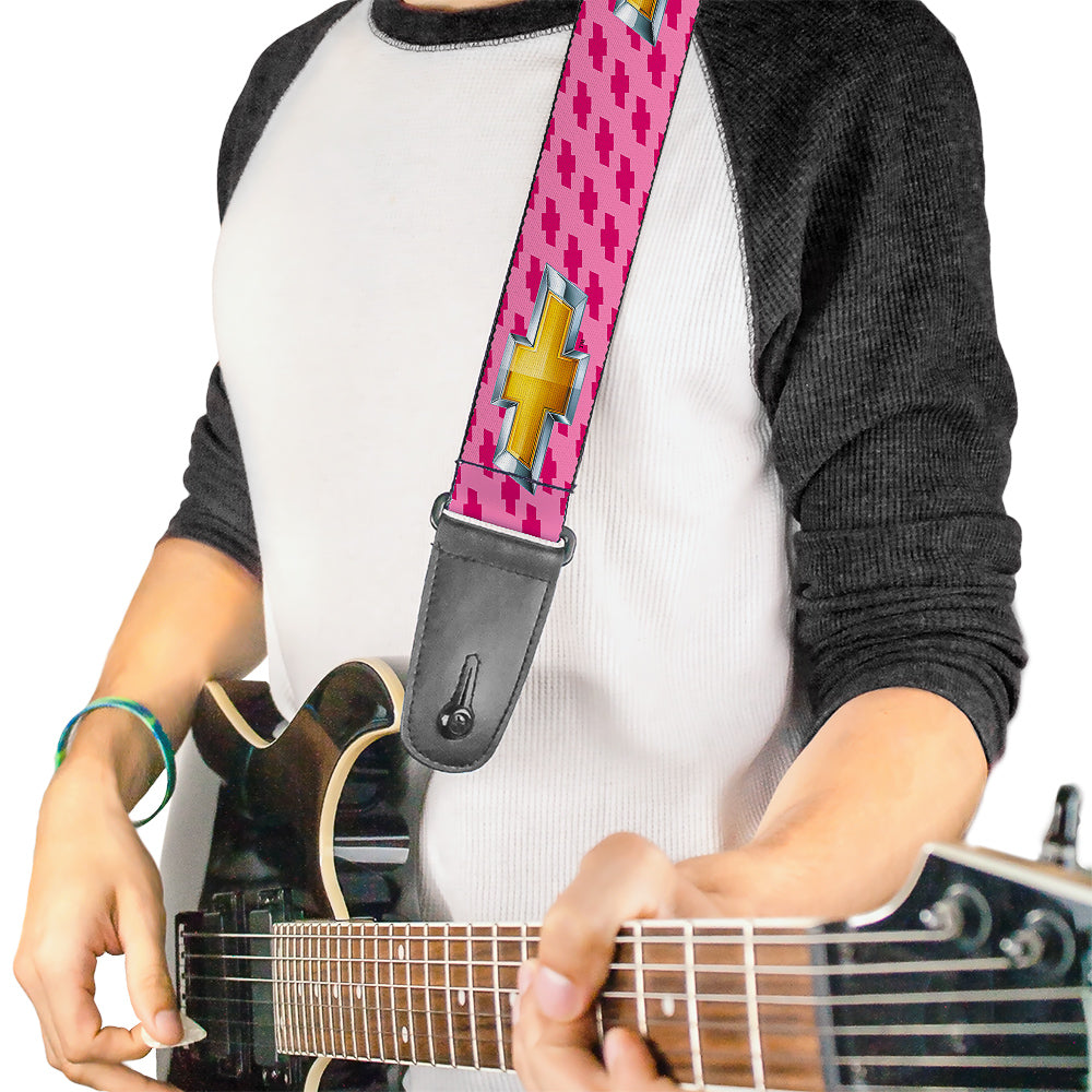 Chevy Gold Bowtie Pink Guitar Strap