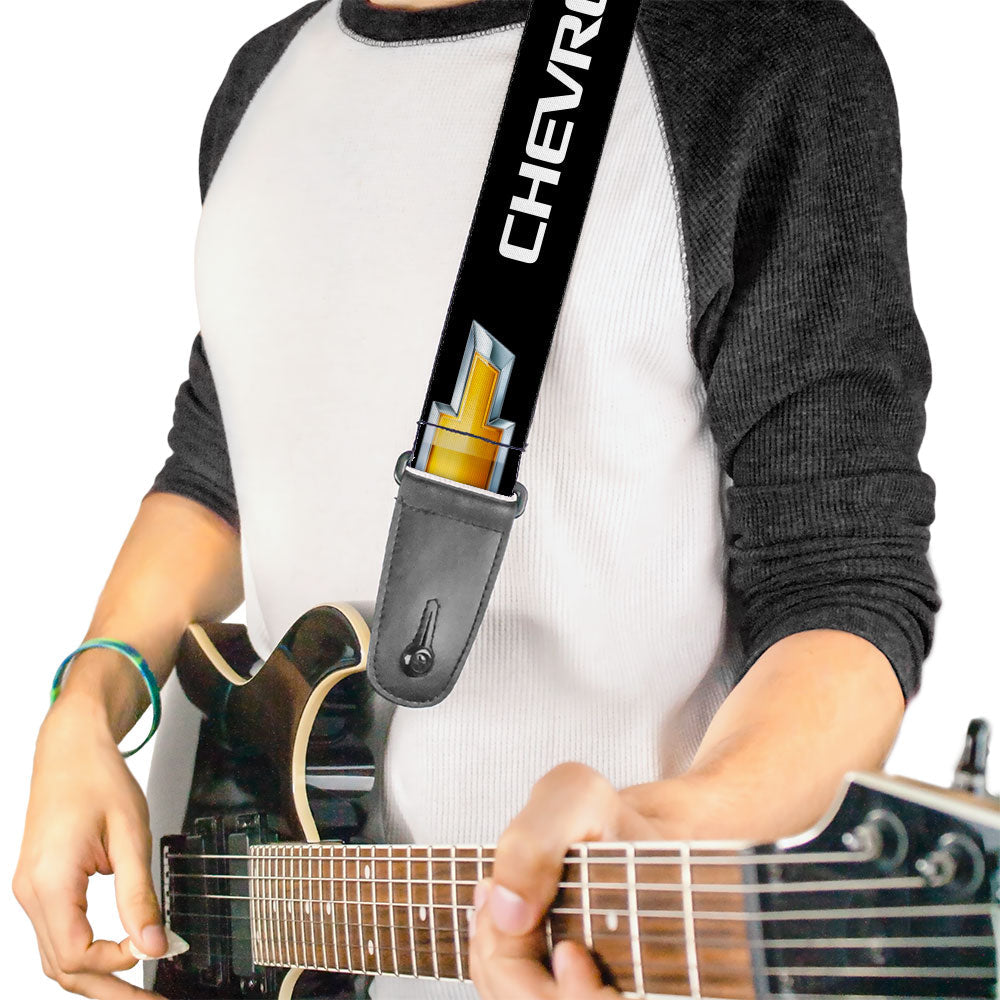 Chevy Bowtie Black & Gold Guitar Strap